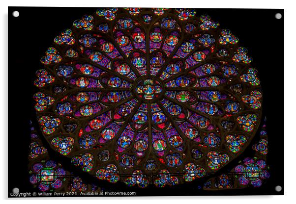 South Rose Window Jesus Christ Stained Glass Notre Dame Cathedra Acrylic by William Perry