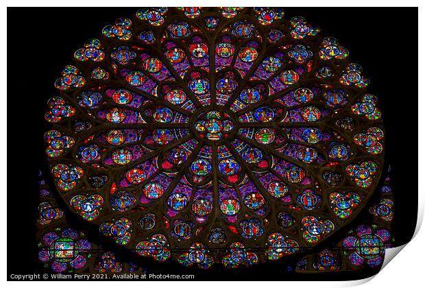 South Rose Window Jesus Christ Stained Glass Notre Dame Cathedra Print by William Perry