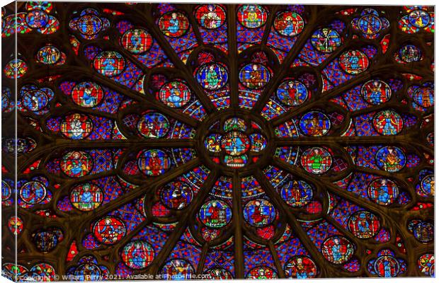 South Rose Window Jesus Christ Stained Glass Notre Dame Cathedra Canvas Print by William Perry