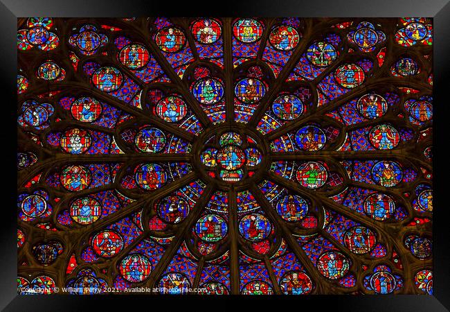 South Rose Window Jesus Christ Stained Glass Notre Dame Cathedra Framed Print by William Perry