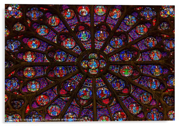 South Rose Window Jesus Christ Stained Glass Notre Dame Cathedra Acrylic by William Perry