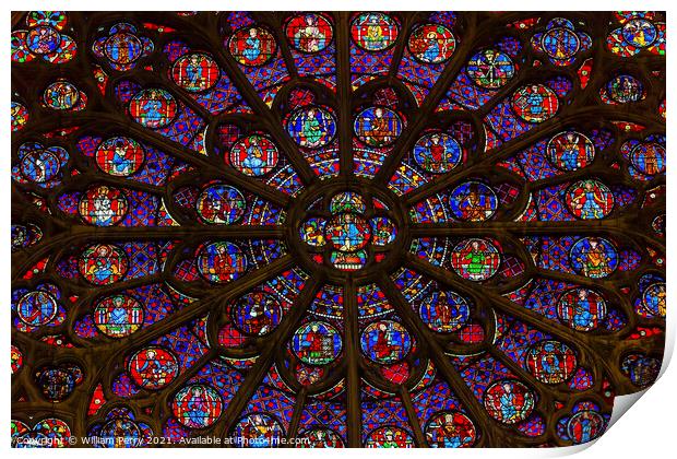 South Rose Window Jesus Christ Stained Glass Notre Dame Cathedra Print by William Perry
