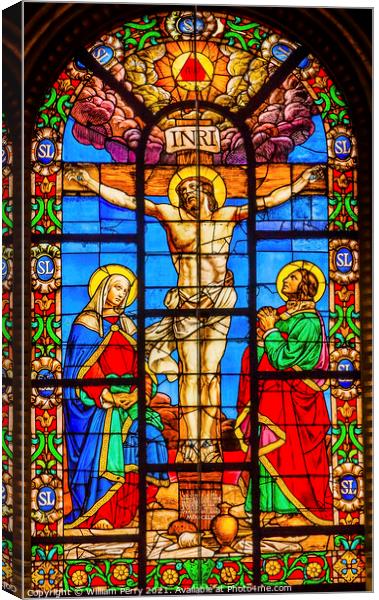 Crucifixion Stained Glass Saint Louis En L'ile Church Paris Canvas Print by William Perry