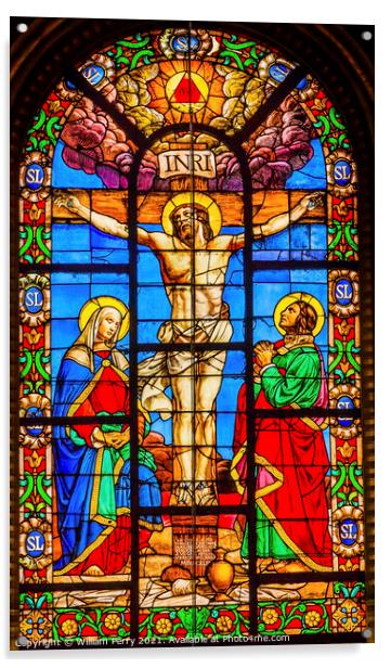 Crucifixion Stained Glass Saint Louis En L'ile Church Paris Acrylic by William Perry
