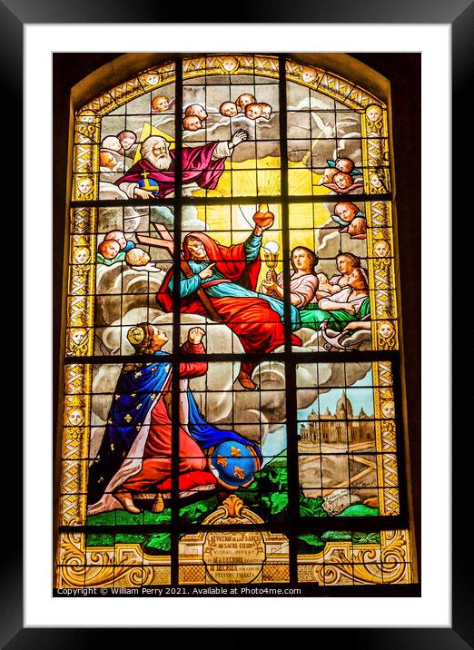 Kiing Christ Sacret Heart Stained Glass Saint Louis En L'ile Chu Framed Mounted Print by William Perry