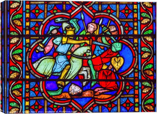 Knights Fighting Battle Stained Glass Notre Dame Cathedral Paris Canvas Print by William Perry