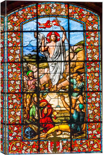 Jesus Christ Ressurection Stained Glass Saint Louis En L'ile Chu Canvas Print by William Perry