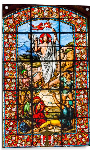 Jesus Christ Ressurection Stained Glass Saint Louis En L'ile Chu Acrylic by William Perry