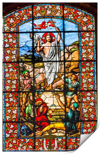 Jesus Christ Ressurection Stained Glass Saint Louis En L'ile Chu Print by William Perry