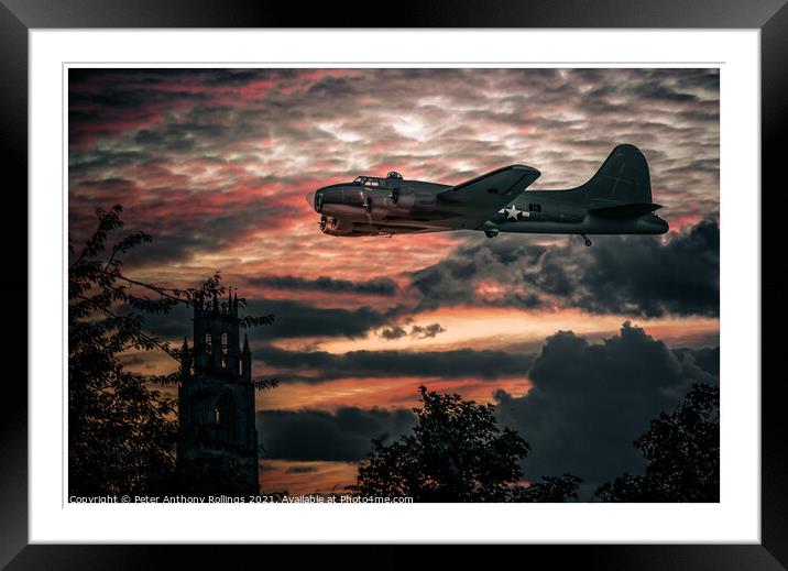 B17 over Boston Framed Mounted Print by Peter Anthony Rollings