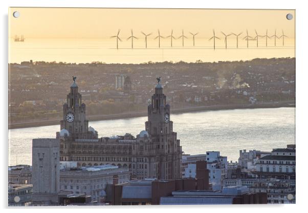 Royal Liver Building backlit by the sunset Acrylic by Jason Wells