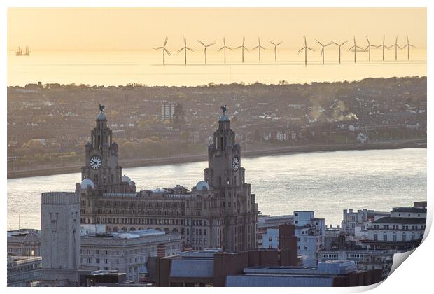 Royal Liver Building backlit by the sunset Print by Jason Wells