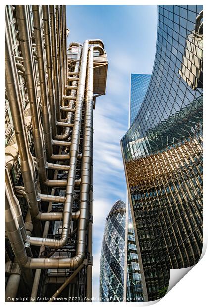 Lloyd's of London and The Gherkin Print by Adrian Rowley