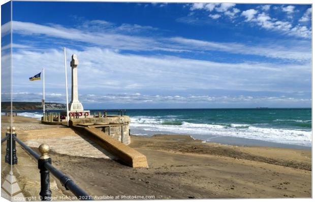 Shanklin beach War Memorial Isle of Wight Canvas Print by Roger Mechan