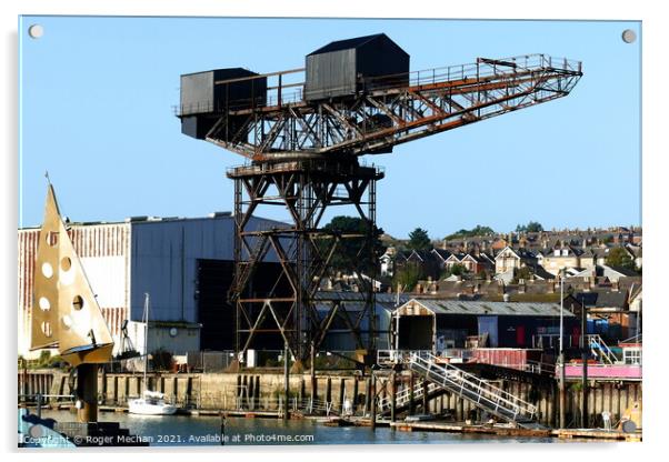 Hammerhead crane on Cowes Isle of Wight Acrylic by Roger Mechan