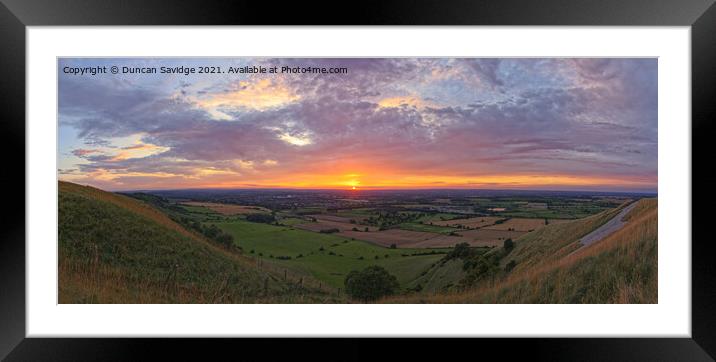 Sunset at Westbury White Horse panoramic Framed Mounted Print by Duncan Savidge