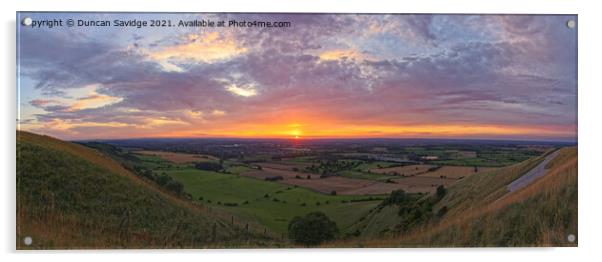 Sunset at Westbury White Horse panoramic Acrylic by Duncan Savidge