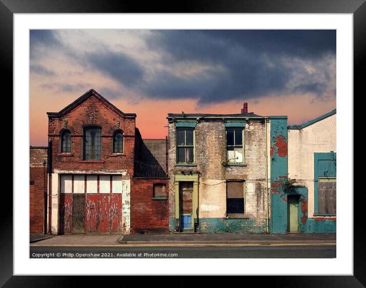a deserted street of old abandoned ruined houses w Framed Mounted Print by Philip Openshaw