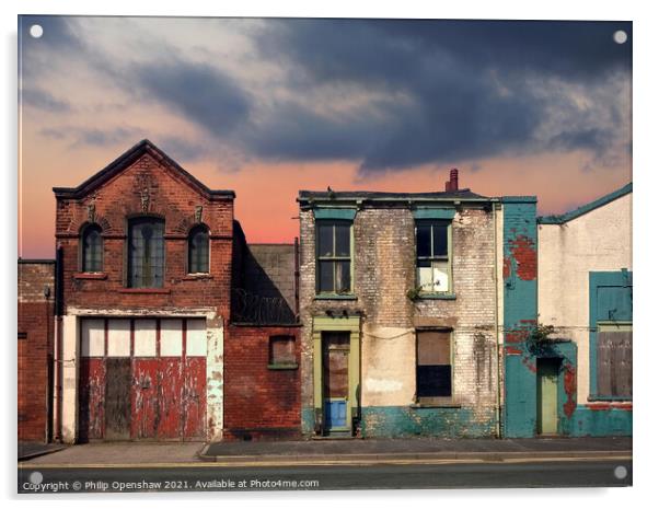 a deserted street of old abandoned ruined houses w Acrylic by Philip Openshaw