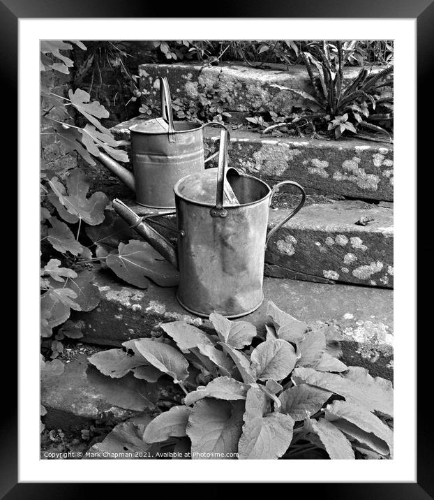 Old watering cans on stone steps Framed Mounted Print by Photimageon UK