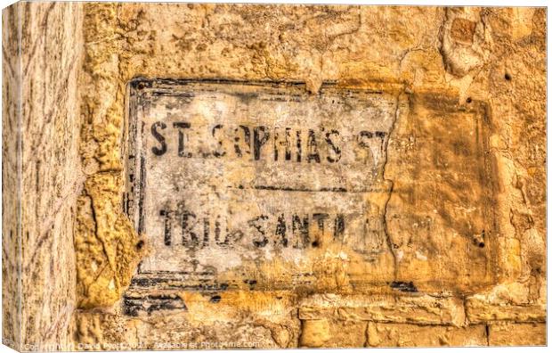 Ancient Street Sign Malta  Canvas Print by David Pyatt