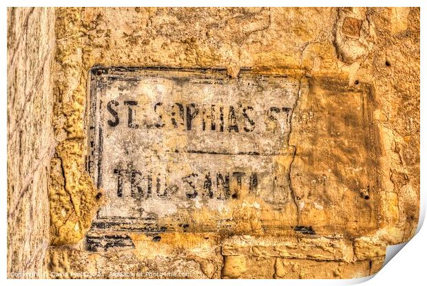 Ancient Street Sign Malta  Print by David Pyatt