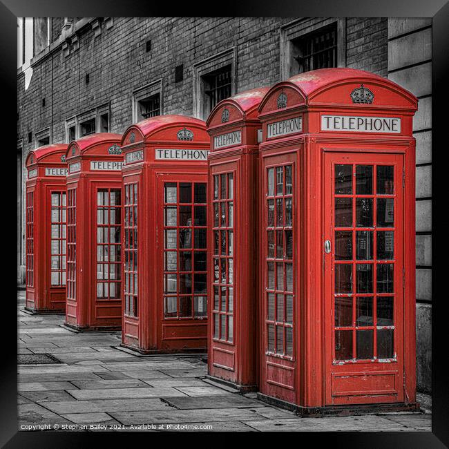 London Telephone Boxes Framed Print by Stephen Bailey