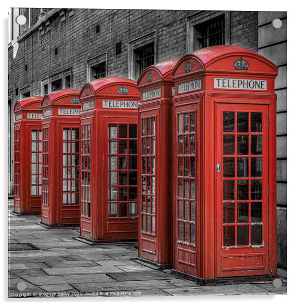 London Telephone Boxes Acrylic by Stephen Bailey