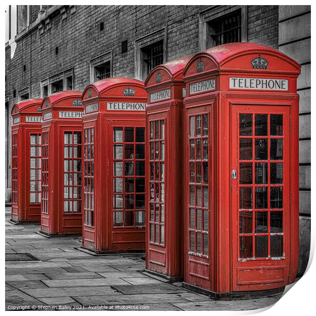 London Telephone Boxes Print by Stephen Bailey