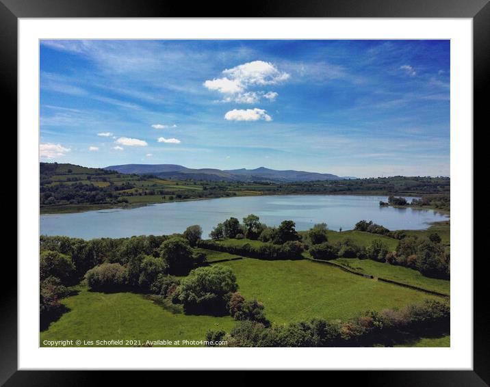 Llangorse Lake Lake in Wales Lake Wales Framed Mounted Print by Les Schofield