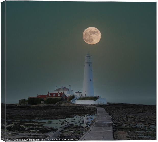 St Marys Lighthouse With The Moon Canvas Print by Kevin Maughan