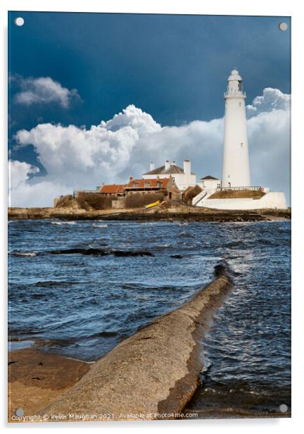 St Marys Lighthouse And The Causeway Acrylic by Kevin Maughan