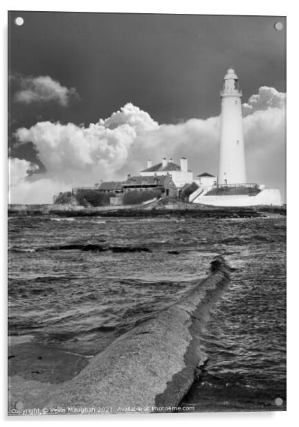 St Marys Lighthouse And The Causeway Acrylic by Kevin Maughan