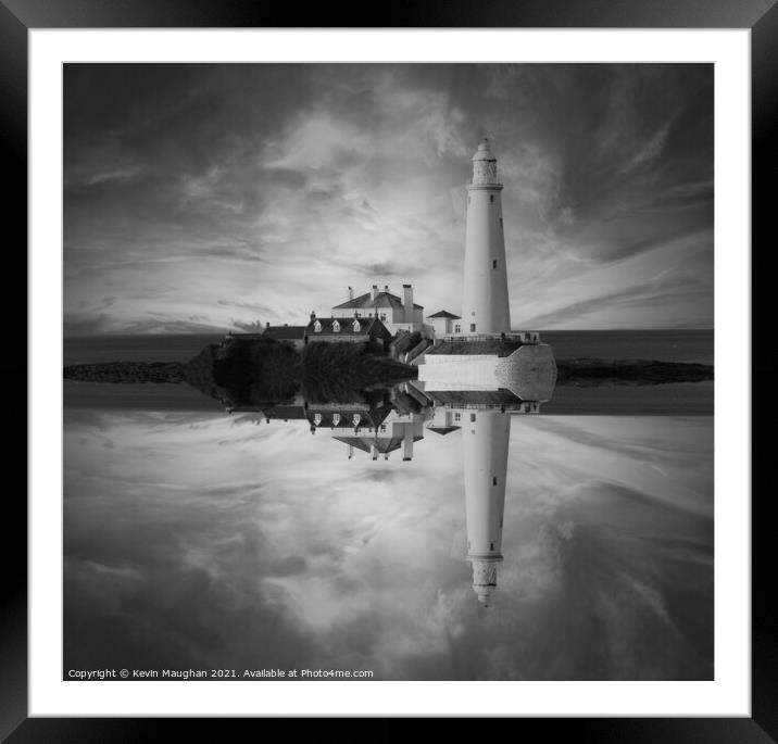 St Marys Lighthouse Reflection Image Framed Mounted Print by Kevin Maughan