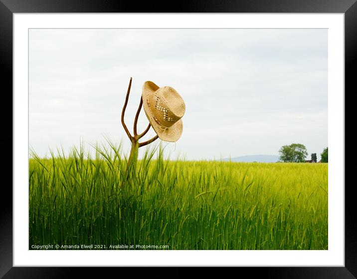 Straw Hat In Landscape Framed Mounted Print by Amanda Elwell