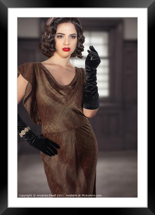 Woman Wearing Long Black Gloves Framed Mounted Print by Amanda Elwell