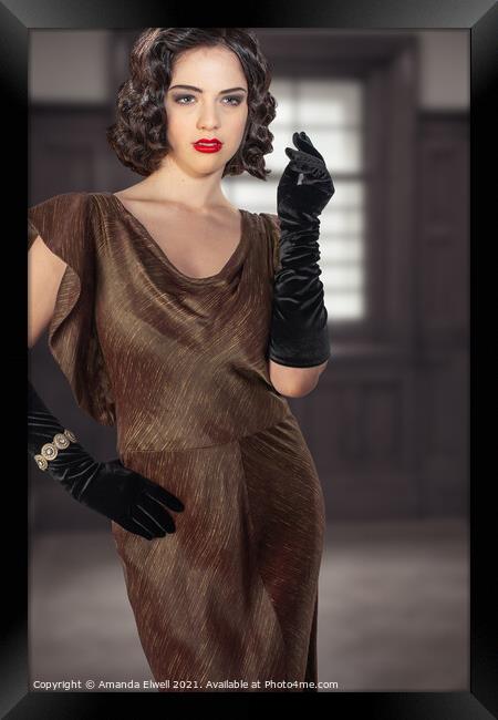 Woman Wearing Long Black Gloves Framed Print by Amanda Elwell