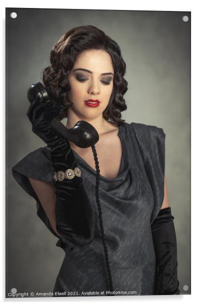 Glamorous Woman On Phone Acrylic by Amanda Elwell