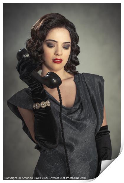 Glamorous Woman On Phone Print by Amanda Elwell