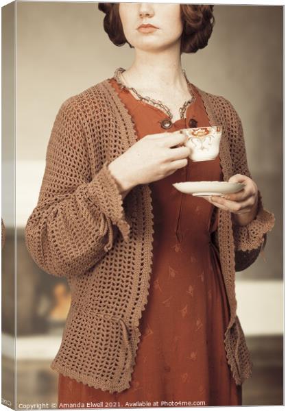 Woman Drinking Tea Canvas Print by Amanda Elwell
