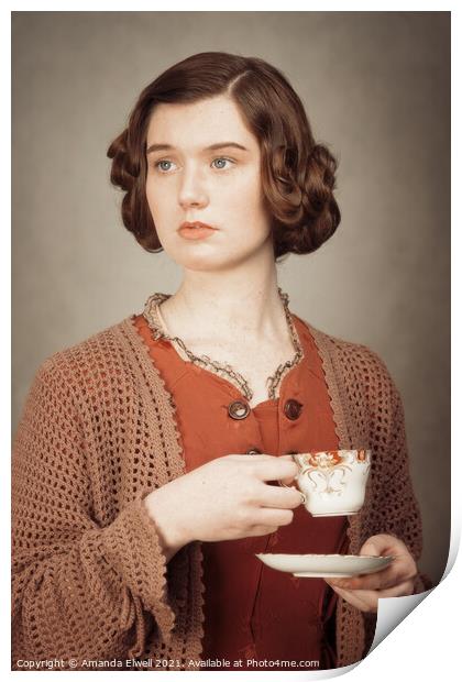Tea Drinking Print by Amanda Elwell