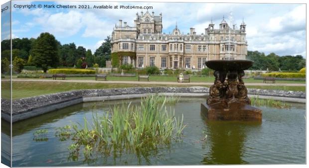 Thoresby Hall Hotel and Fountain. Canvas Print by Mark Chesters