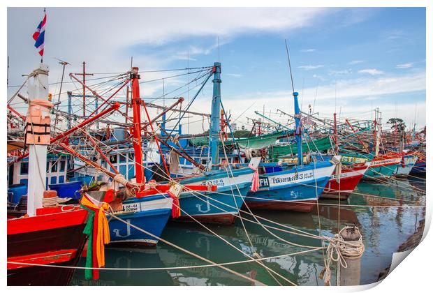 fishing boats at a Pier in Thailand Southeast Asia Print by Wilfried Strang