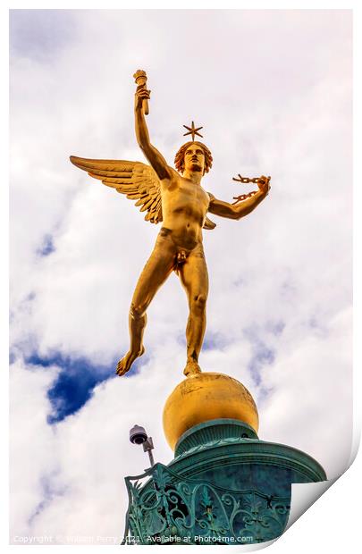 Genie de La Liberty Bastile Square Place de la Bastille Paris Fr Print by William Perry