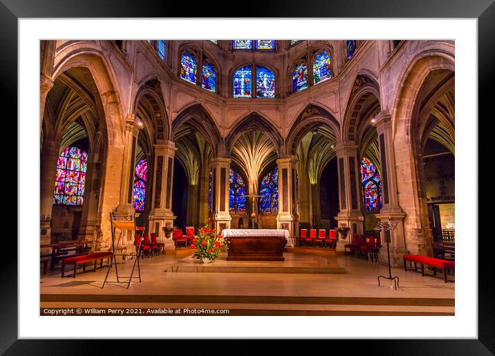 Altar Interior Stained Glass Saint Severin Church Paris France Framed Mounted Print by William Perry