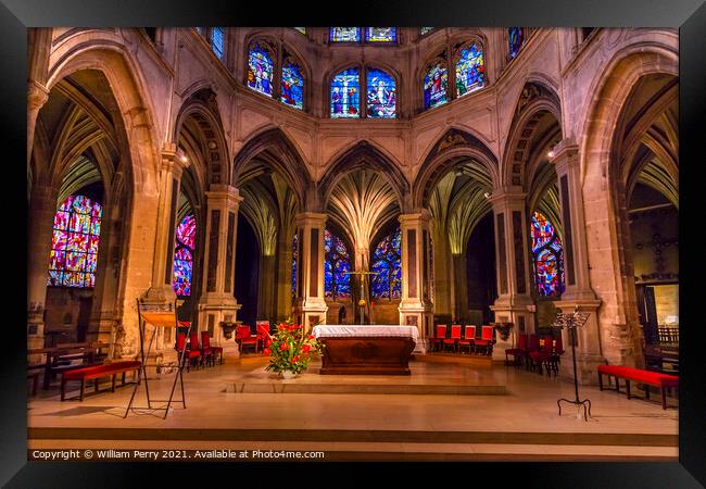 Altar Interior Stained Glass Saint Severin Church Paris France Framed Print by William Perry