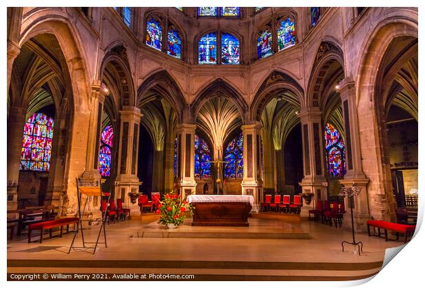 Altar Interior Stained Glass Saint Severin Church Paris France Print by William Perry