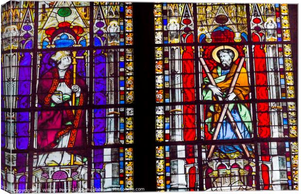 Bishop Saint Stained Glass Saint Severin Church Paris France Canvas Print by William Perry