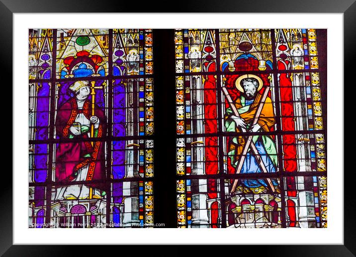 Bishop Saint Stained Glass Saint Severin Church Paris France Framed Mounted Print by William Perry
