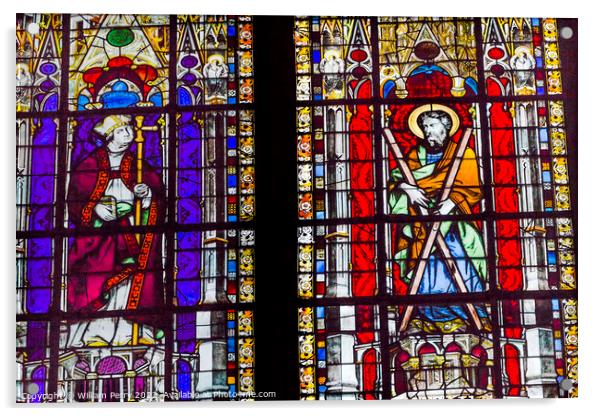Bishop Saint Stained Glass Saint Severin Church Paris France Acrylic by William Perry